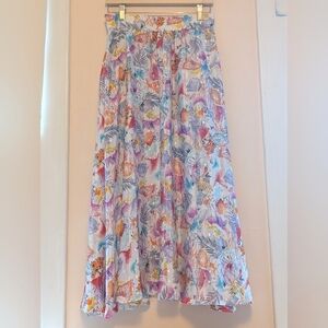 Vintage Long Midi Skirt Floral Multicolor Colourful Pockets Small/ Medium